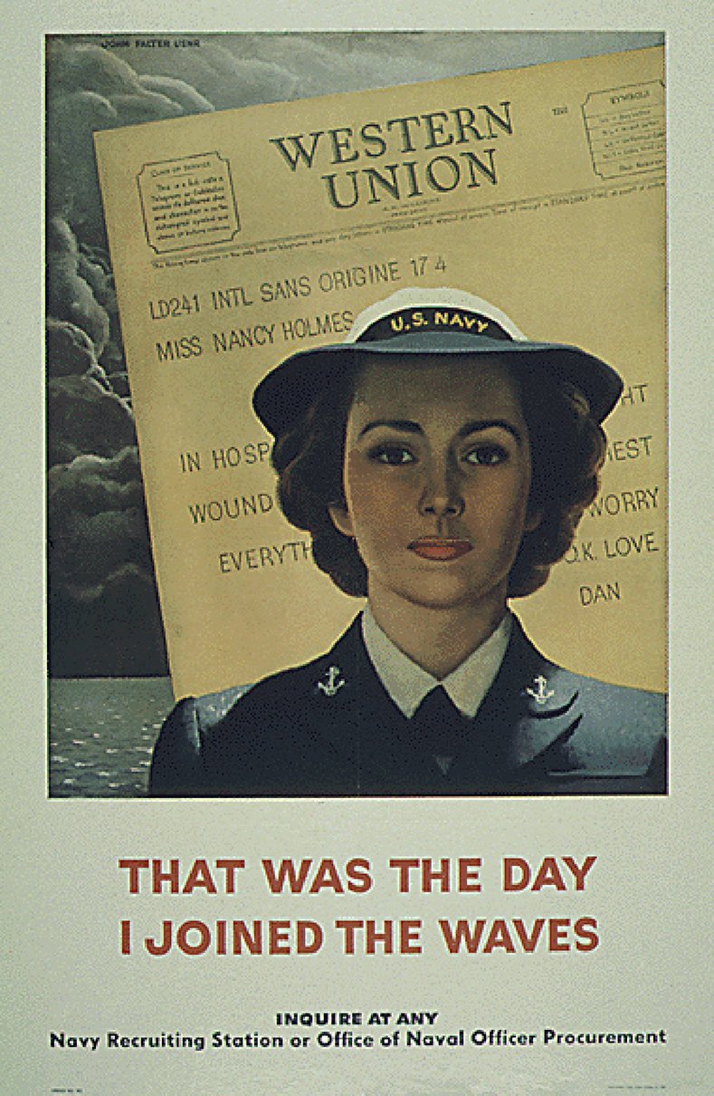 Image Description. An image of an enlistment poster for the WAVES shows a woman in uniform and says, that was the day I joined the WAVES.